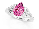 White gold Pear Cut Pink Sapphire Solitaire Engagement Ring with Celtic Knot Band and Four-Prong Setting_25