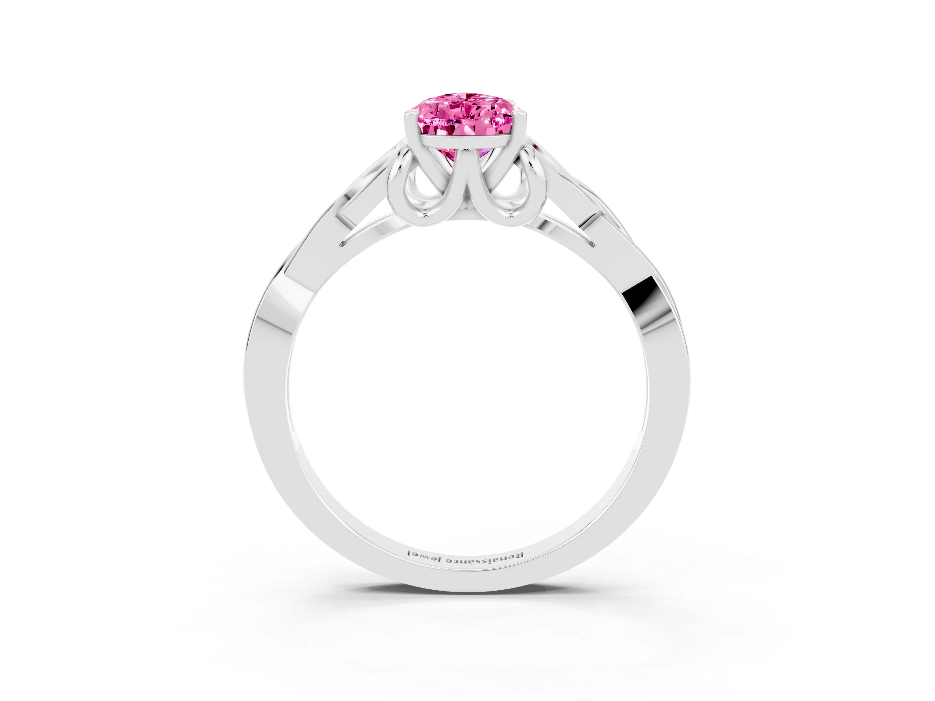 White gold Pear Cut Pink Sapphire Solitaire Engagement Ring with Celtic Knot Band and Four-Prong Setting_27