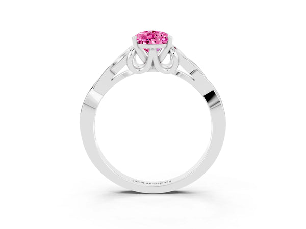 Silver Pear Cut Pink Sapphire Solitaire Engagement Ring with Celtic Knot Band and Four-Prong Setting
