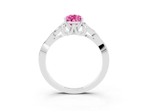 White gold Pear Cut Pink Sapphire Solitaire Engagement Ring with Celtic Knot Band and Four-Prong Setting_27