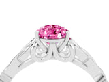 White gold Pear Cut Pink Sapphire Solitaire Engagement Ring with Celtic Knot Band and Four-Prong Setting_28
