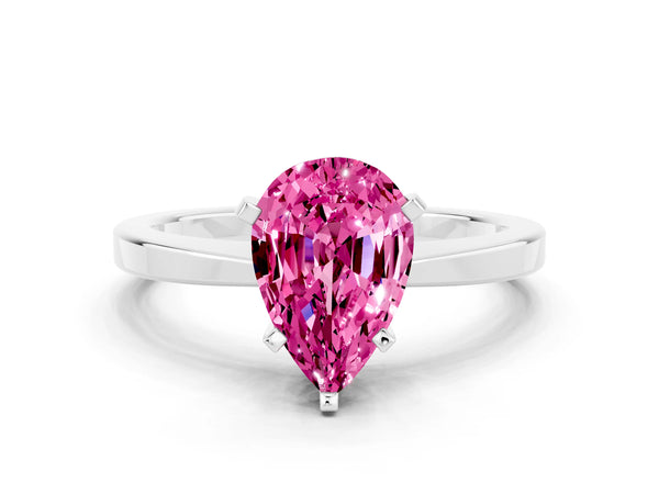 Platinum Pear Cut Pink Sapphire Solitaire Engagement Ring with Classic Band and Four-Prong Setting