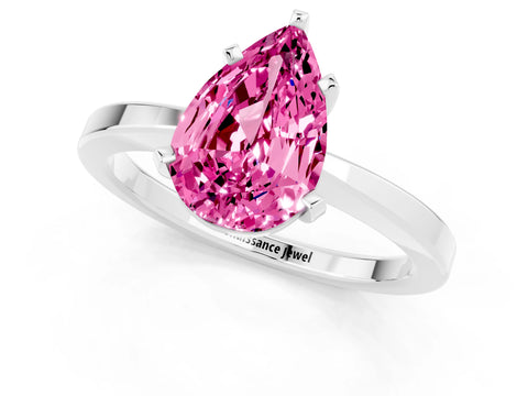 White gold Pear Cut Pink Sapphire Solitaire Engagement Ring with Classic Band and Four-Prong Setting_61