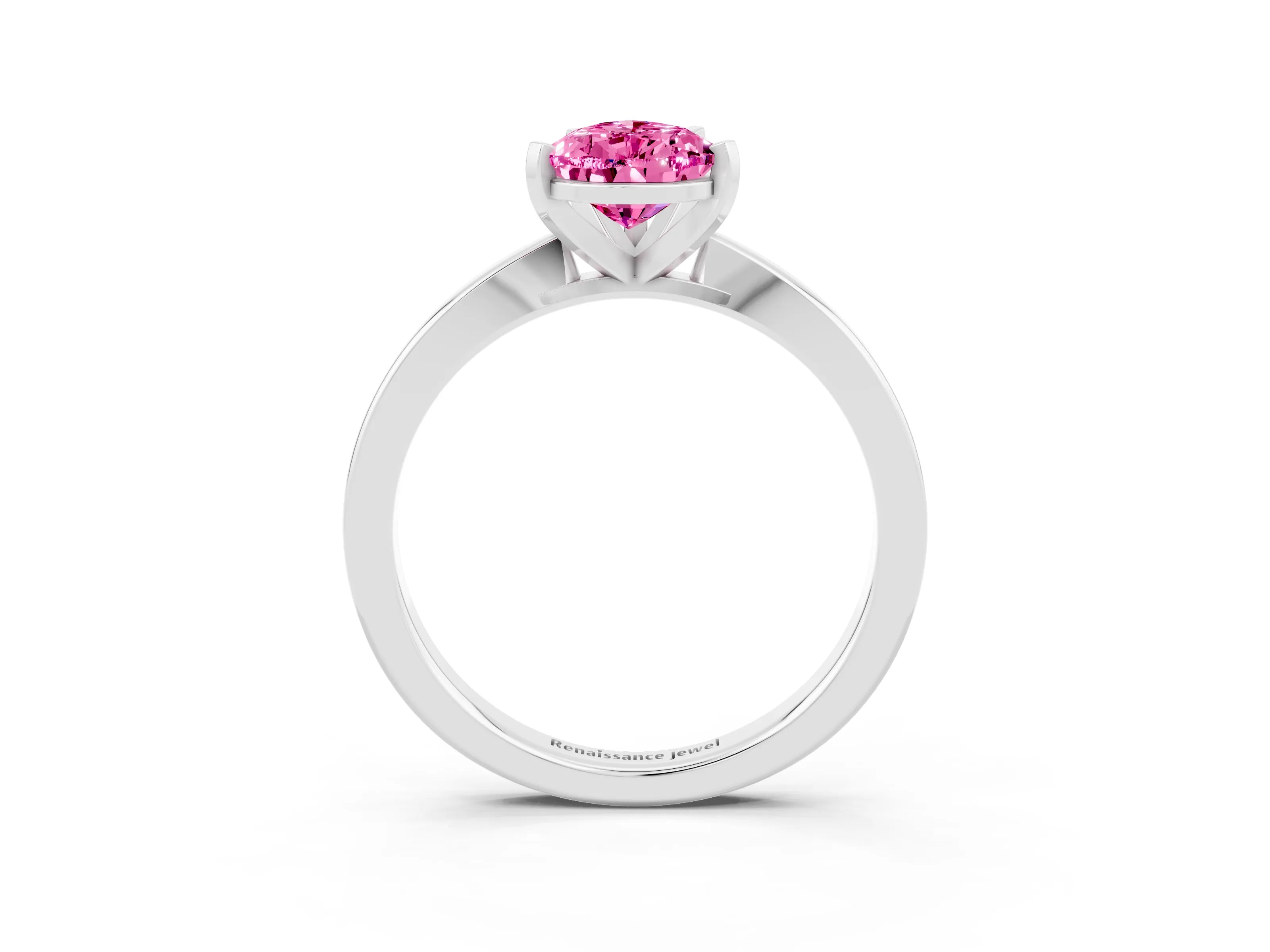 White gold Pear Cut Pink Sapphire Solitaire Engagement Ring with Classic Band and Four-Prong Setting_63