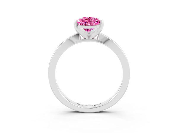 Silver Pear Cut Pink Sapphire Solitaire Engagement Ring with Classic Band and Four-Prong Setting