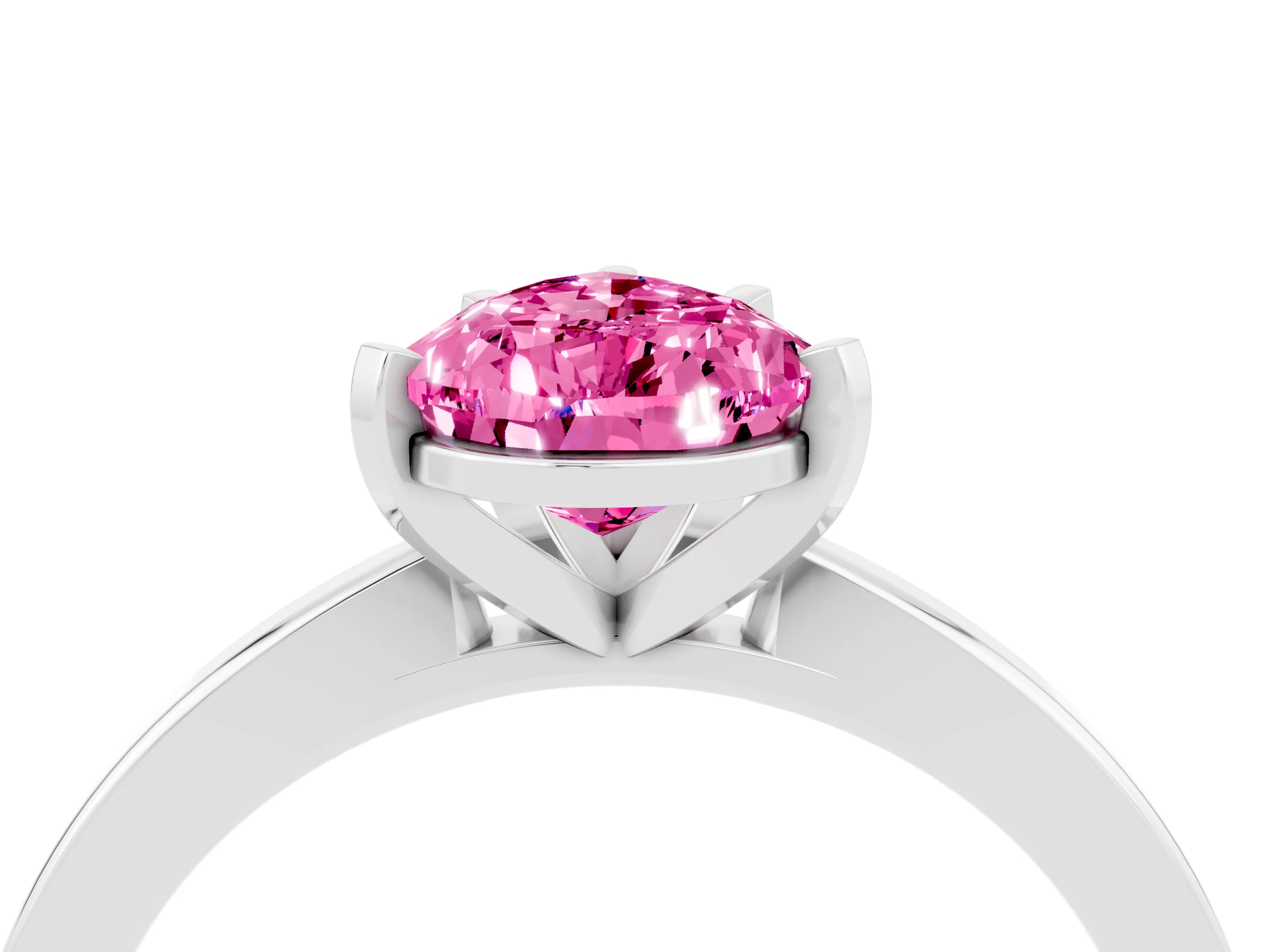 White gold Pear Cut Pink Sapphire Solitaire Engagement Ring with Classic Band and Four-Prong Setting_64