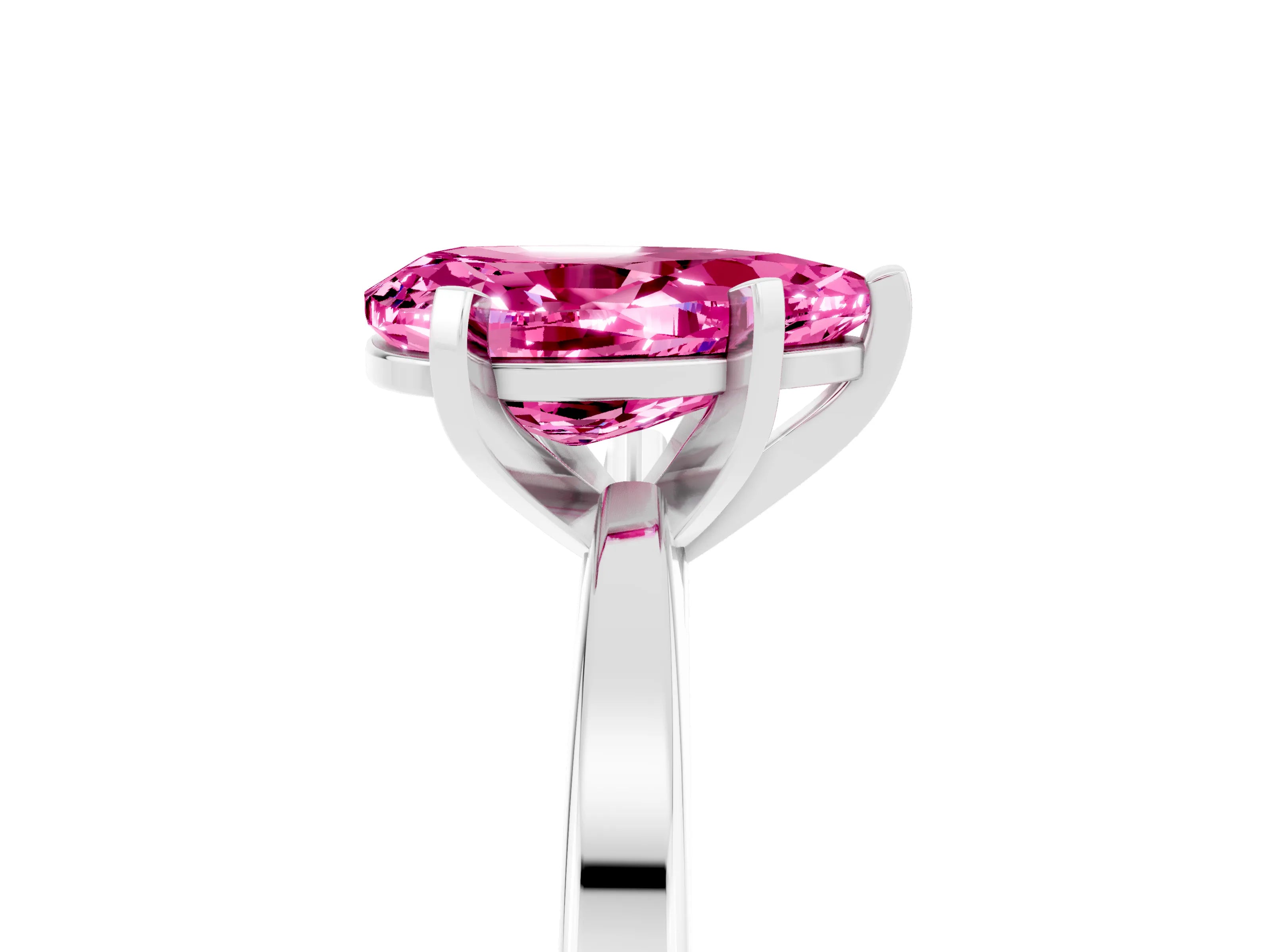 White gold Pear Cut Pink Sapphire Solitaire Engagement Ring with Classic Band and Four-Prong Setting_65