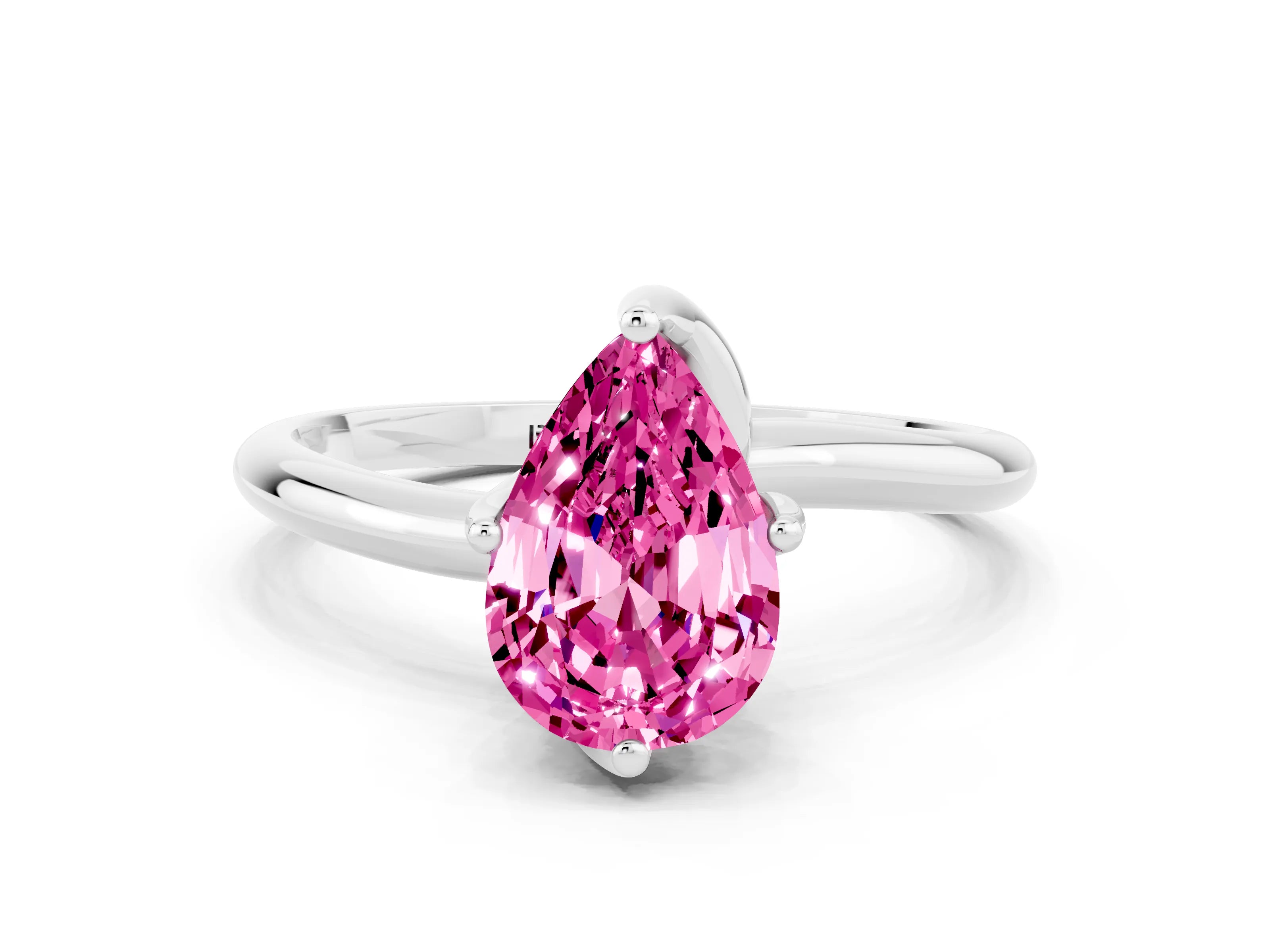 White gold Pear Cut Pink Sapphire Solitaire Engagement Ring with Four-Prong Setting and Classic Band_12
