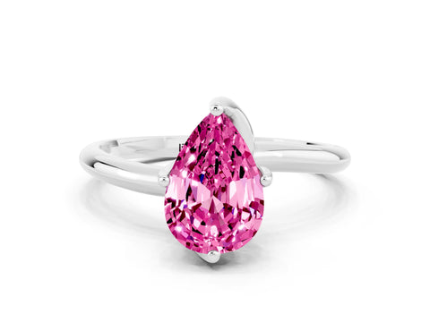 White gold Pear Cut Pink Sapphire Solitaire Engagement Ring with Four-Prong Setting and Classic Band_12