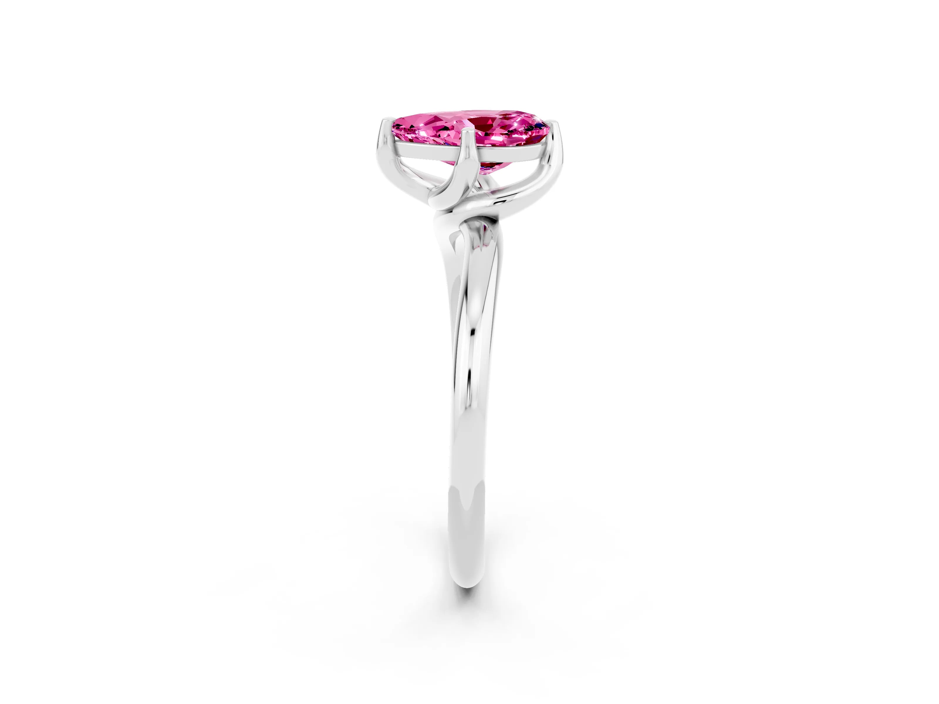 White gold Pear Cut Pink Sapphire Solitaire Engagement Ring with Four-Prong Setting and Classic Band_14