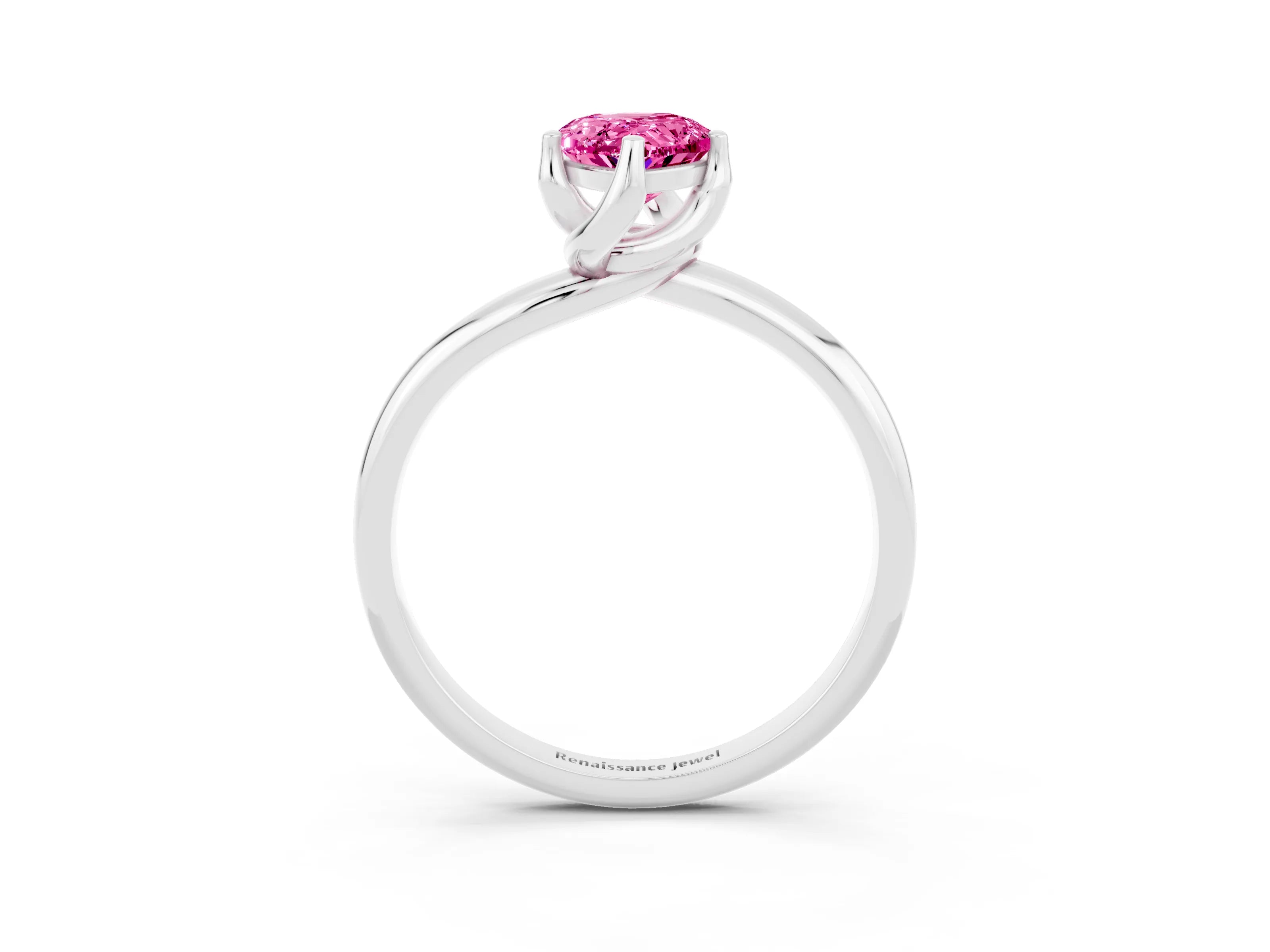 White gold Pear Cut Pink Sapphire Solitaire Engagement Ring with Four-Prong Setting and Classic Band_15