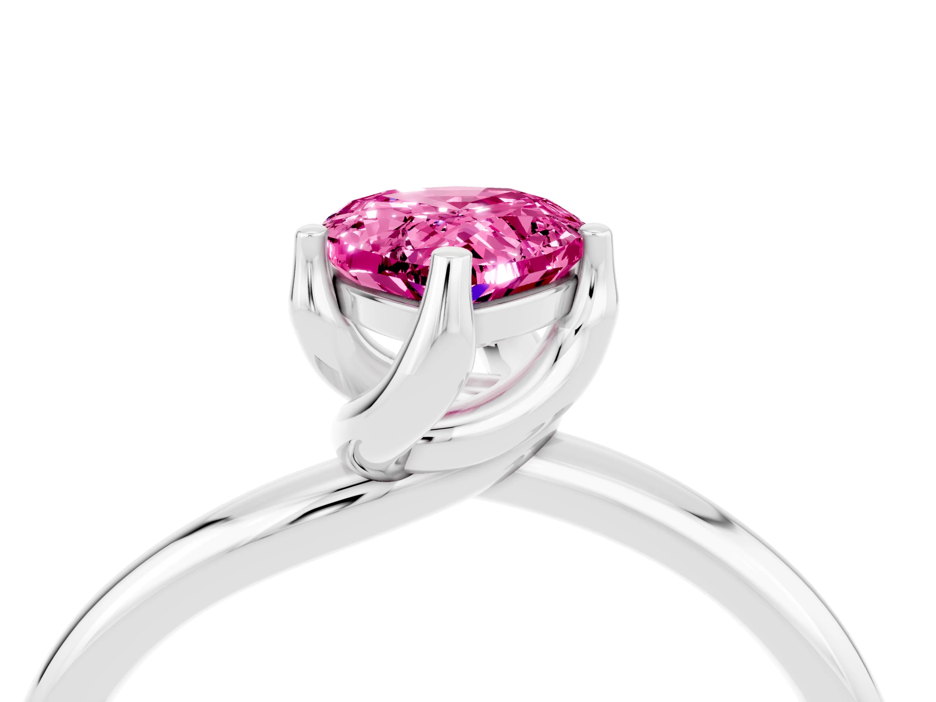 White gold Pear Cut Pink Sapphire Solitaire Engagement Ring with Four-Prong Setting and Classic Band_16