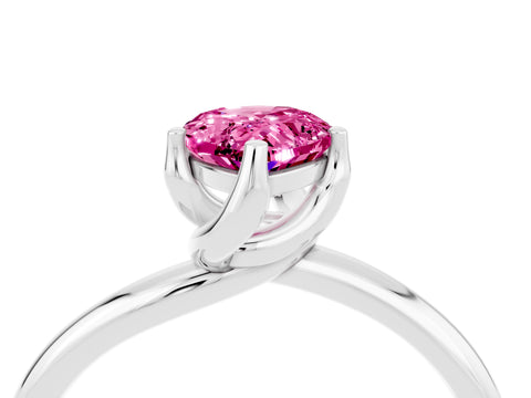 White gold Pear Cut Pink Sapphire Solitaire Engagement Ring with Four-Prong Setting and Classic Band_16