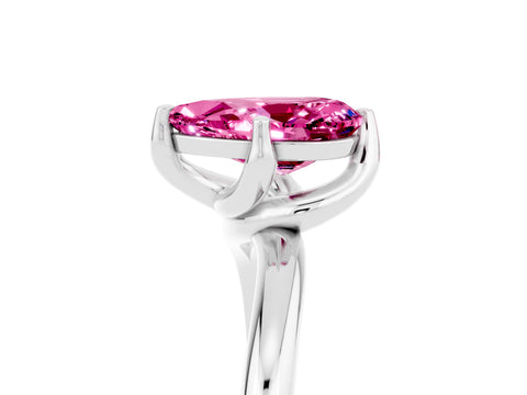 White gold Pear Cut Pink Sapphire Solitaire Engagement Ring with Four-Prong Setting and Classic Band_17