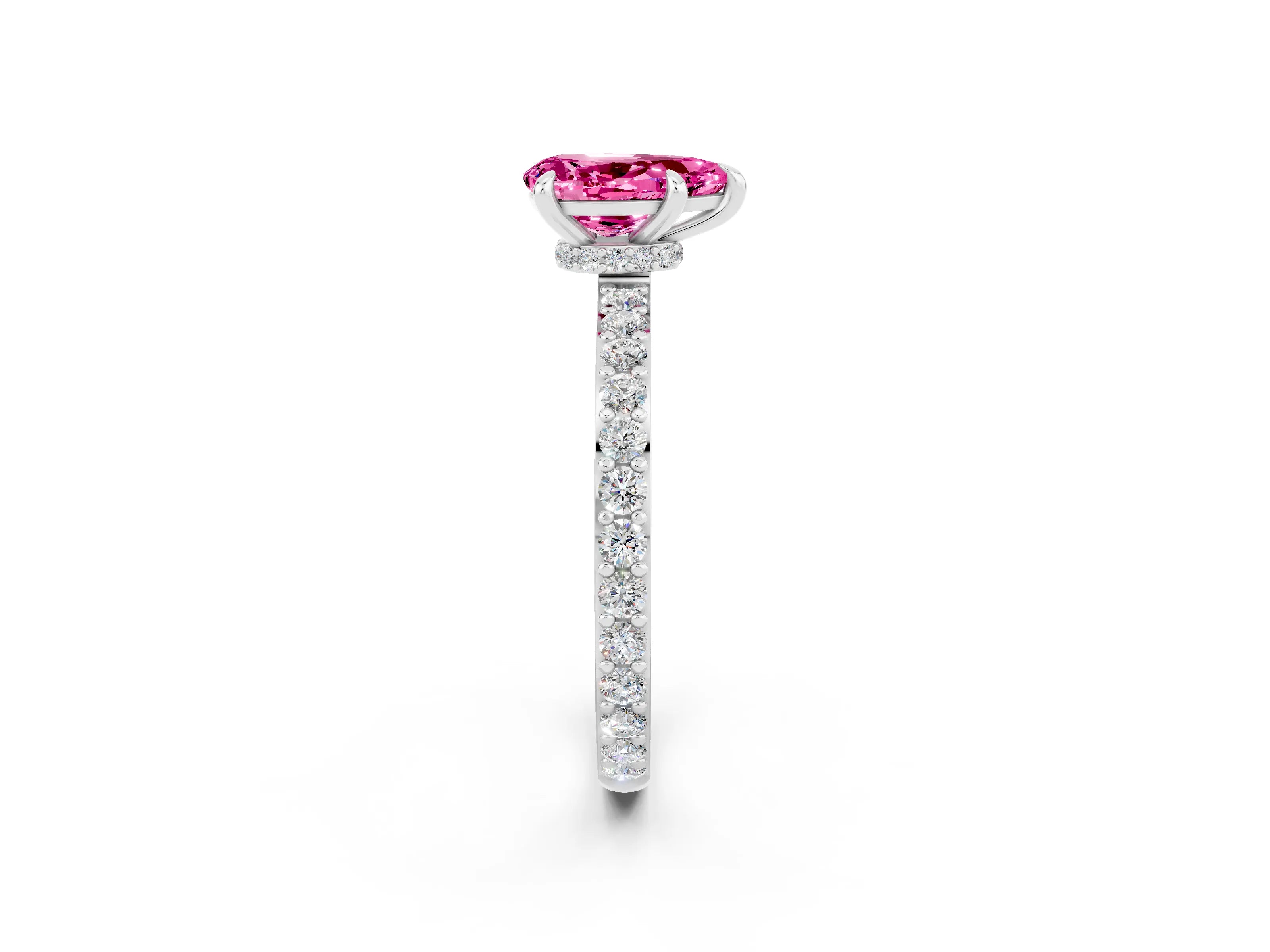White gold Pear Cut Pink Sapphire Solitaire Engagement Ring with Pavé Band and Four-Prong Setting_26