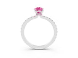 White gold Pear Cut Pink Sapphire Solitaire Engagement Ring with Pavé Band and Four-Prong Setting_27