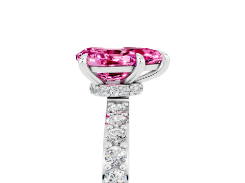 White gold Pear Cut Pink Sapphire Solitaire Engagement Ring with Pavé Band and Four-Prong Setting_29