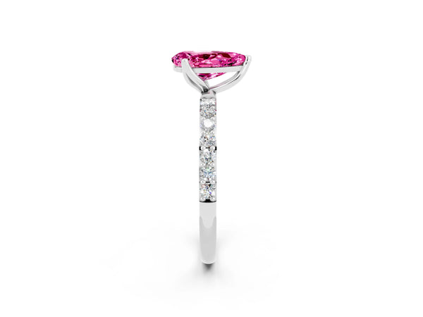 Silver Pear Cut Pink Sapphire Solitaire Engagement Ring with Round  Pavé Band and Prong Setting