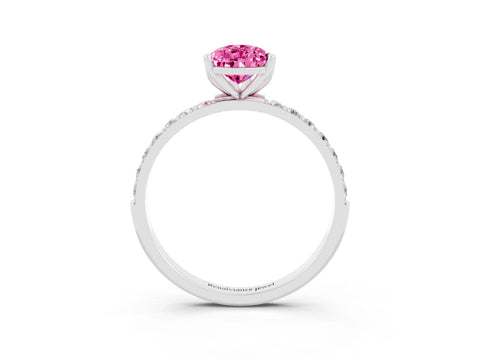 White gold Pear Cut Pink Sapphire Solitaire Engagement Ring with Pavé Band and Prong Setting_3