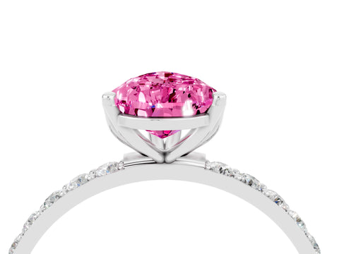 White gold Pear Cut Pink Sapphire Solitaire Engagement Ring with Pavé Band and Prong Setting_4