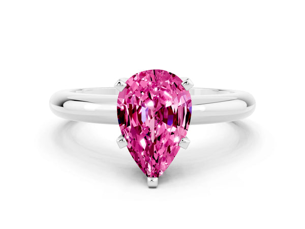 White gold Pear Cut Pink Sapphire Solitaire Engagement Ring with Round Band and Four-Prong Setting