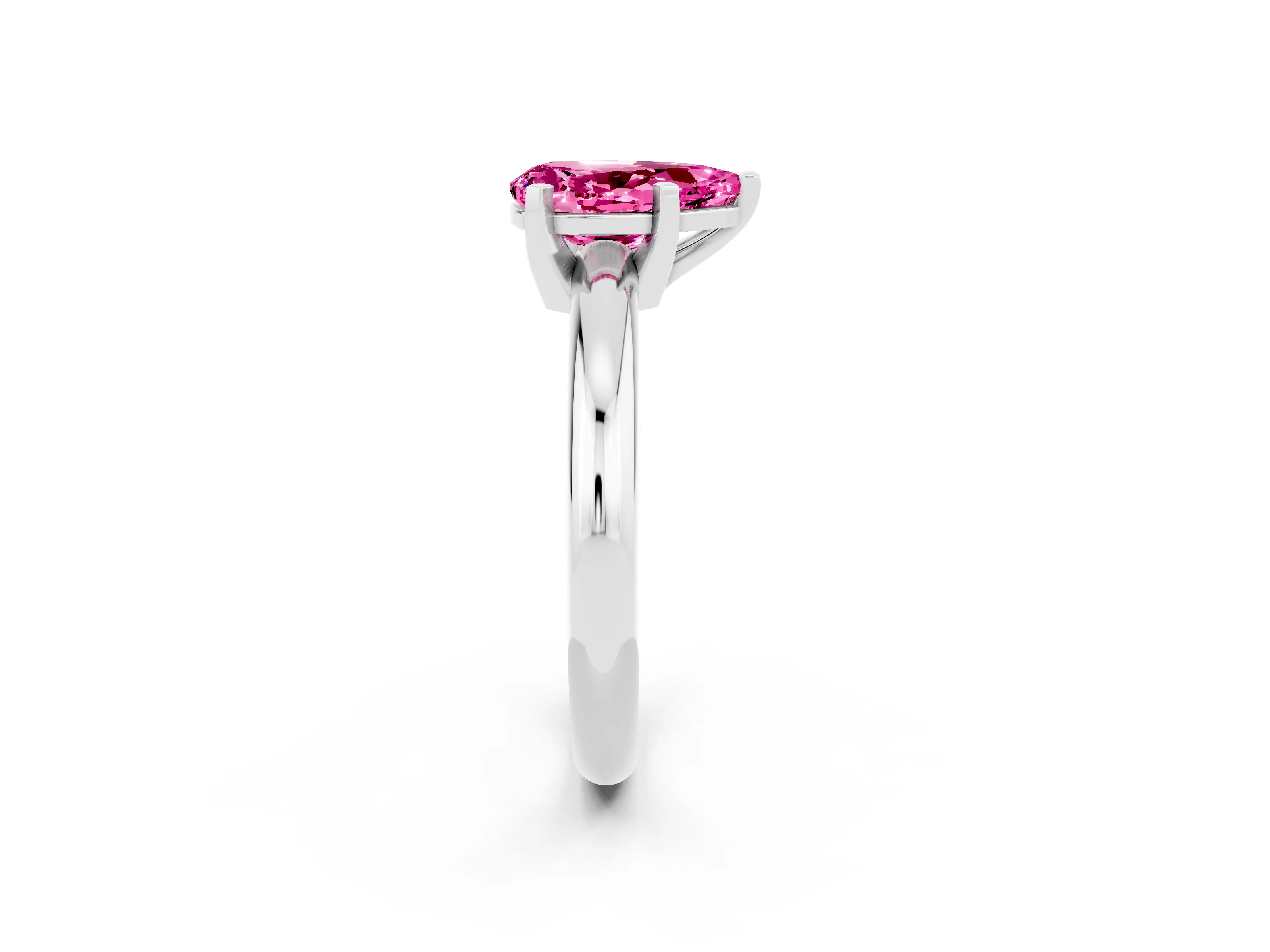 White gold Pear Cut Pink Sapphire Solitaire Engagement Ring with Round Band and Four-Prong Setting_44