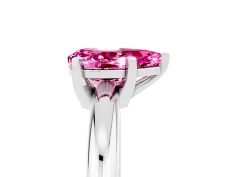 White gold Pear Cut Pink Sapphire Solitaire Engagement Ring with Round Band and Four-Prong Setting_47