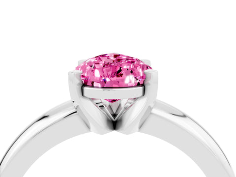 White gold Pear Cut Pink Sapphire Solitaire Engagement Ring with Round Band and Four-Prong Setting_52