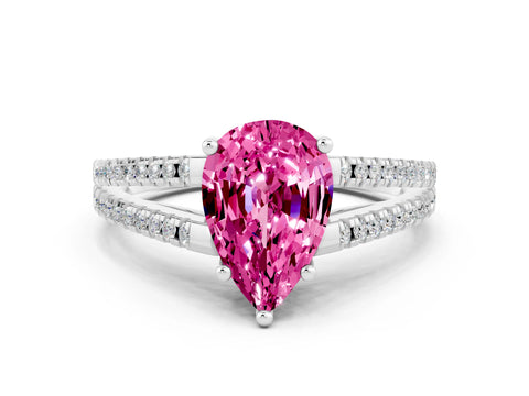 White gold Pear Cut Pink Sapphire Solitaire Engagement Ring with Split Shank Pavé Band_12