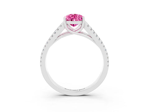 White gold Pear Cut Pink Sapphire Solitaire Engagement Ring with Split Shank Pavé Band_15