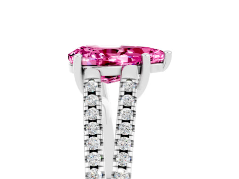 White gold Pear Cut Pink Sapphire Solitaire Engagement Ring with Split Shank Pavé Band_17