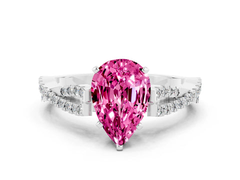 White gold Pear Cut Pink Sapphire Solitaire Engagement Ring with Twisted Pavé Band and Four-Prong Setting_12
