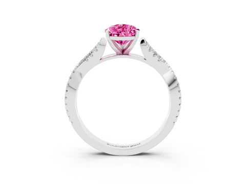 White gold Pear Cut Pink Sapphire Solitaire Engagement Ring with Twisted Pavé Band and Four-Prong Setting_15