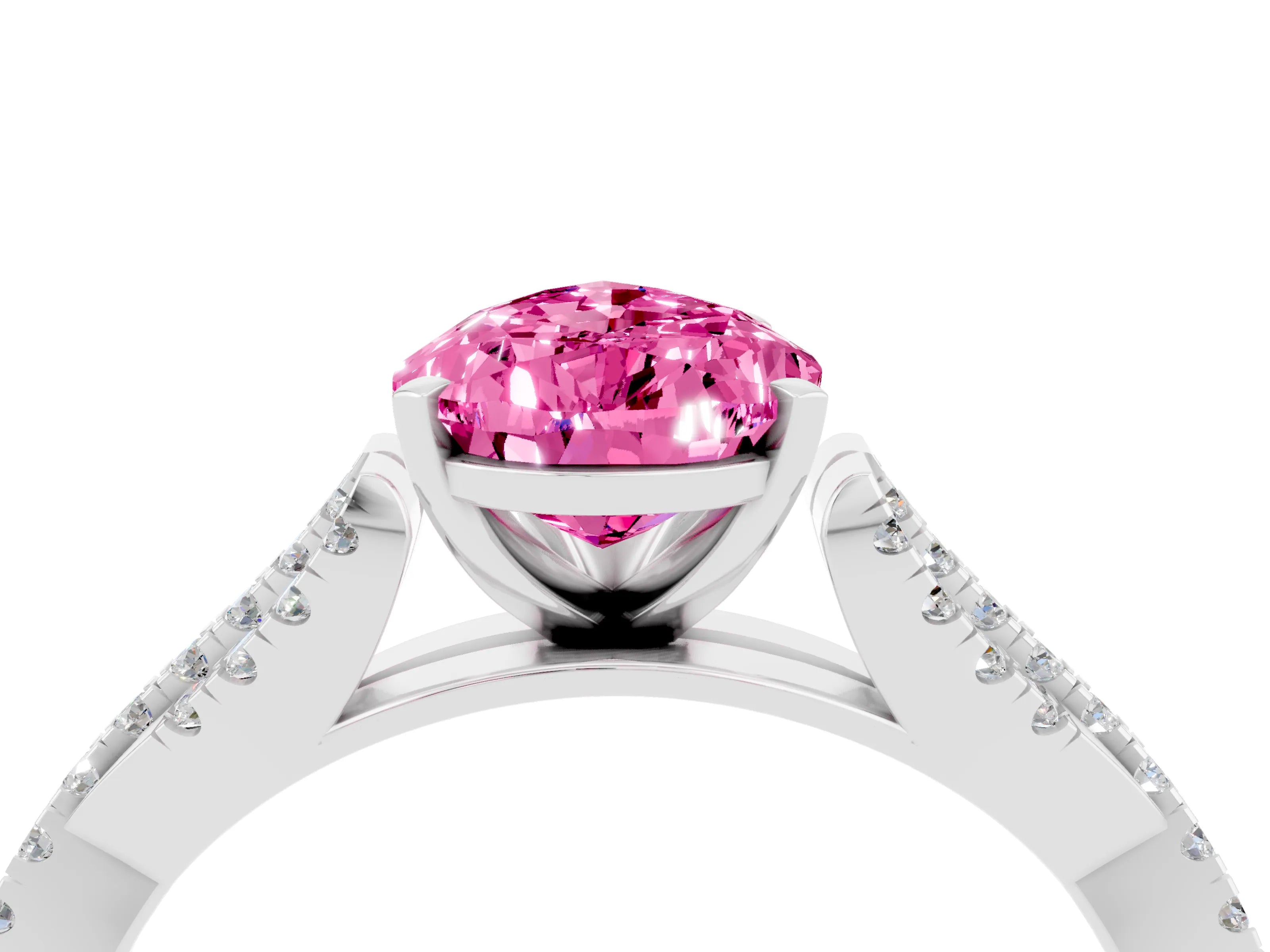 White gold Pear Cut Pink Sapphire Solitaire Engagement Ring with Twisted Pavé Band and Four-Prong Setting_16