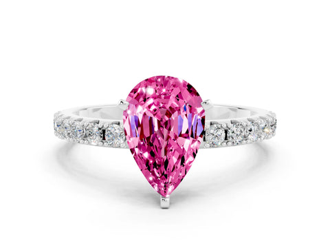 White gold Pear Cut Pink Sapphire Solitaire Pavé Band with Four-Prong Setting_24
