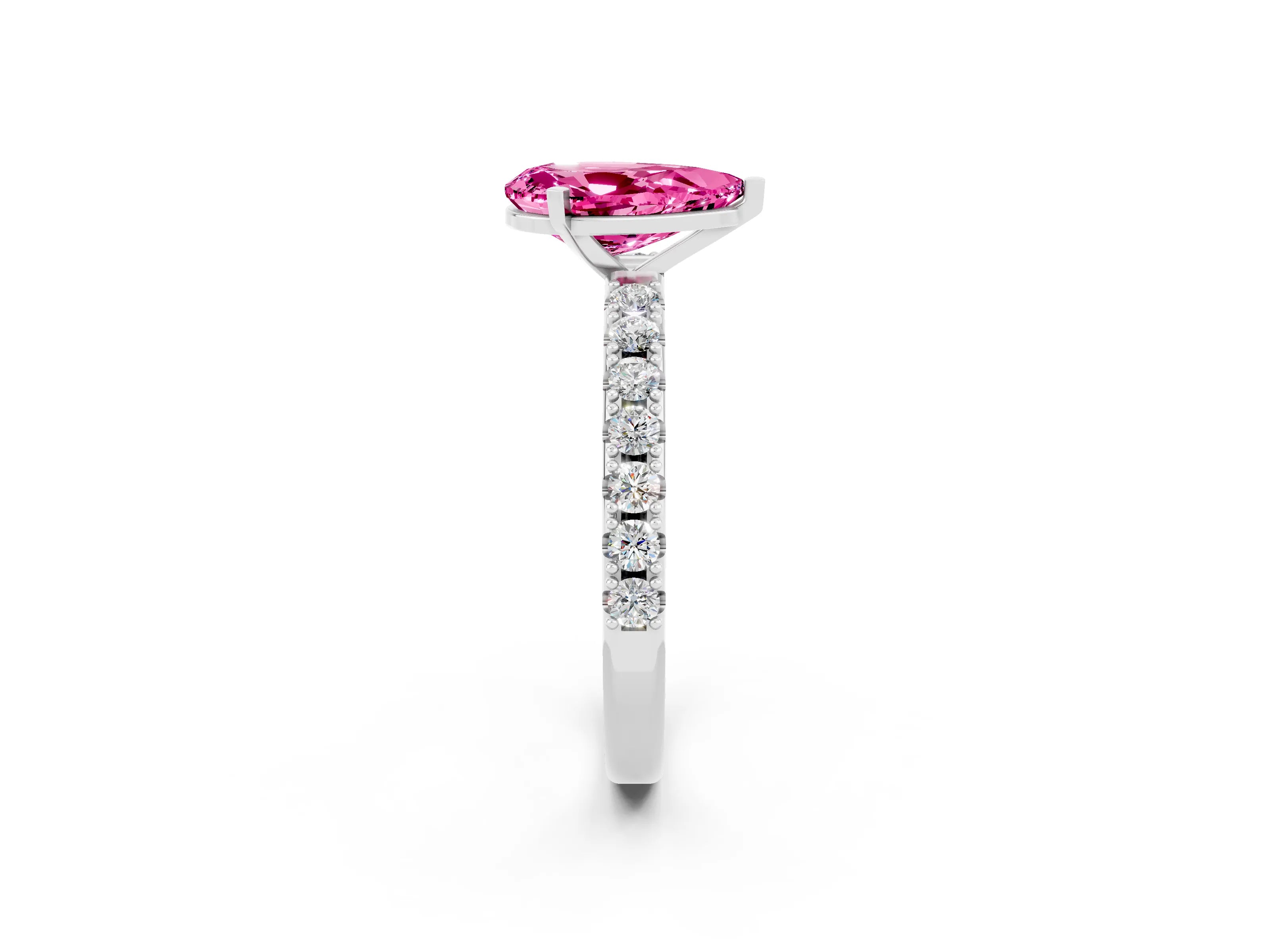 White gold Pear Cut Pink Sapphire Solitaire Pavé Band with Four-Prong Setting_26