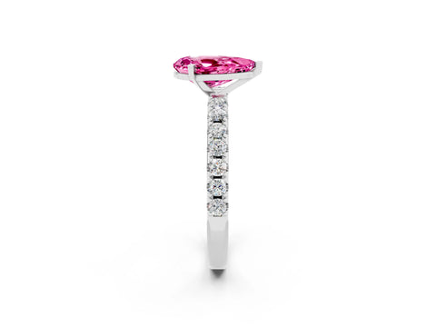 White gold Pear Cut Pink Sapphire Solitaire Pavé Band with Four-Prong Setting_26