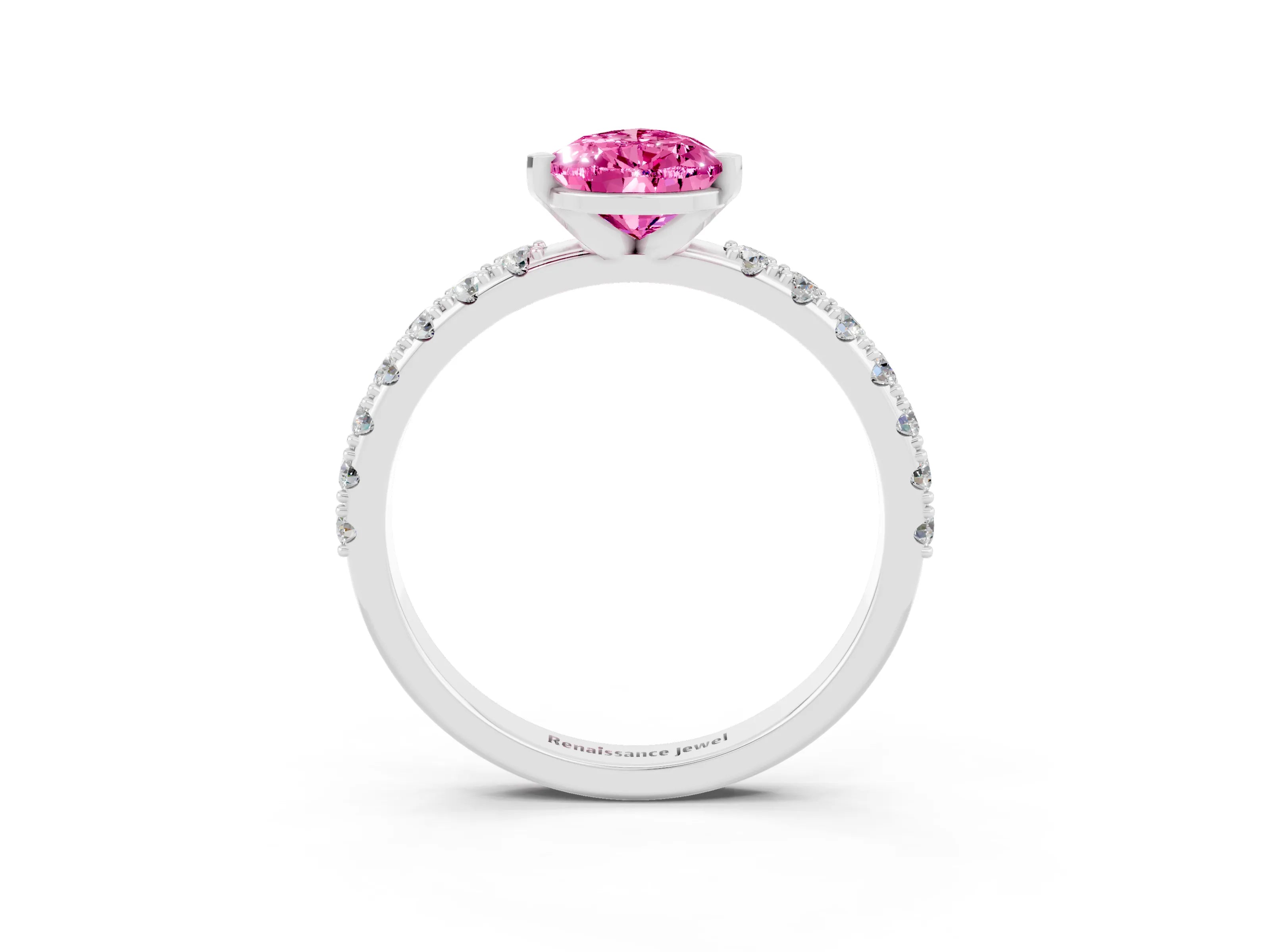 White gold Pear Cut Pink Sapphire Solitaire Pavé Band with Four-Prong Setting_27