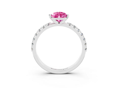 White gold Pear Cut Pink Sapphire Solitaire Pavé Band with Four-Prong Setting_27