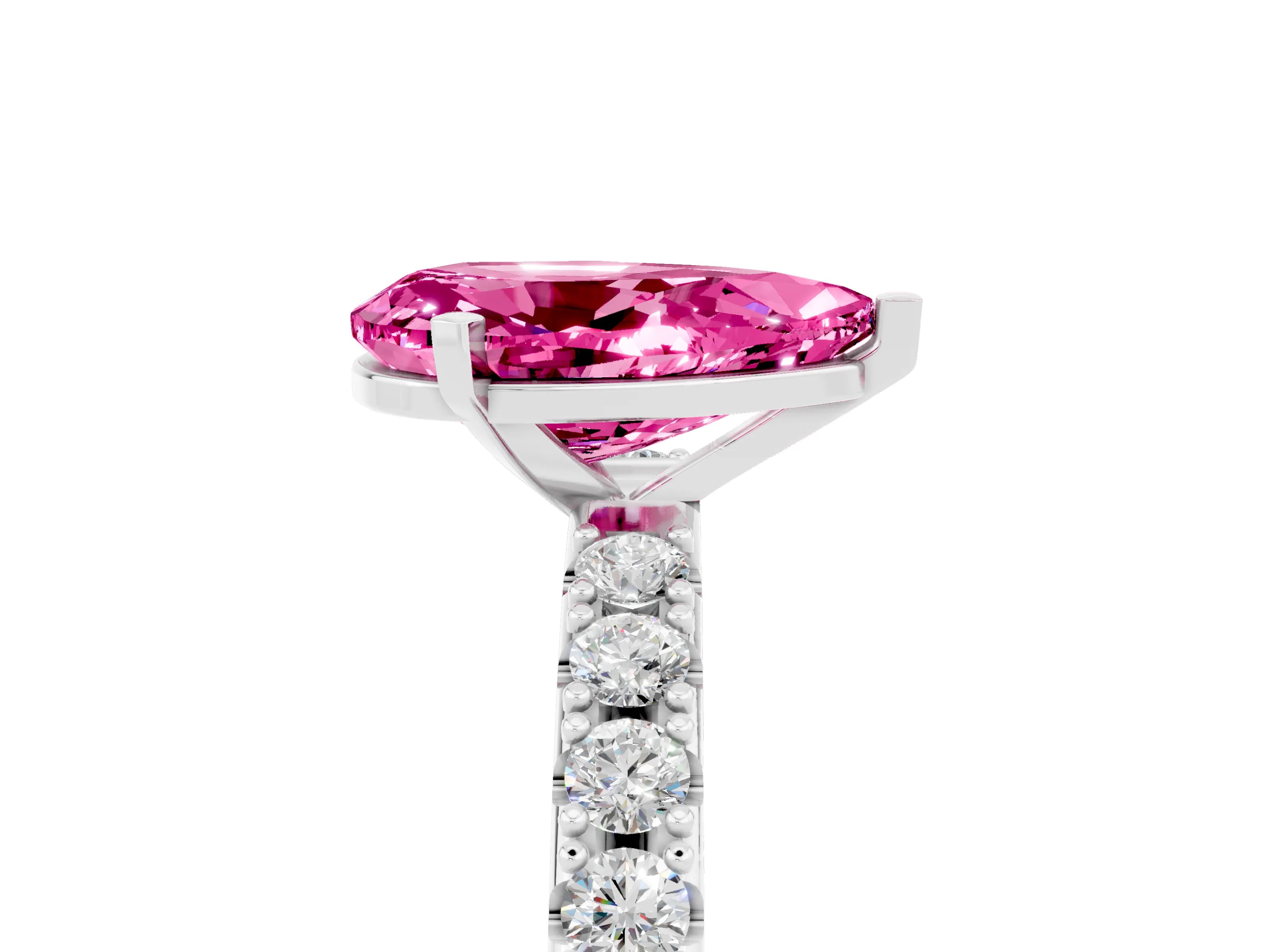 White gold Pear Cut Pink Sapphire Solitaire Pavé Band with Four-Prong Setting_29