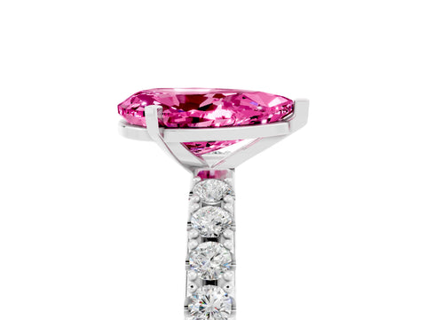 White gold Pear Cut Pink Sapphire Solitaire Pavé Band with Four-Prong Setting_29
