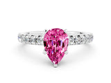 White gold Pear Cut Pink Sapphire Solitaire Pavé Engagement Ring with Round Band and Prong Setting_13
