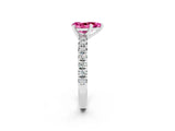 White gold Pear Cut Pink Sapphire Solitaire Pavé Engagement Ring with Round Band and Prong Setting_14