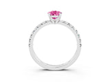 White gold Pear Cut Pink Sapphire Solitaire Pavé Engagement Ring with Round Band and Prong Setting_15