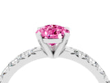 White gold Pear Cut Pink Sapphire Solitaire Pavé Engagement Ring with Round Band and Prong Setting_16