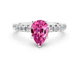 White gold Pear Cut Pink Sapphire Solitaire Pavé Engagement Ring with Round Band and Prong Setting_72