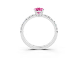 White gold Pear Cut Pink Sapphire Solitaire Pavé Engagement Ring with Round Band and Prong Setting_76