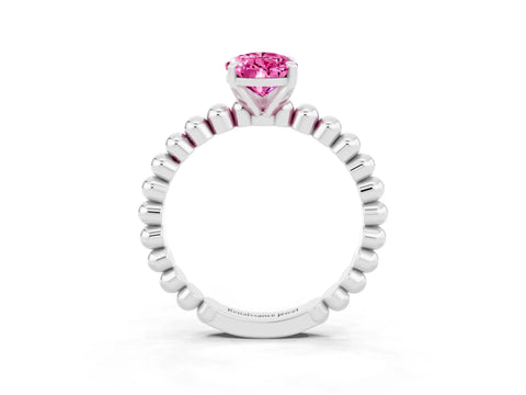 White gold Pear Cut Pink Sapphire Solitaire Ring with Beaded Band and Prong Setting_39