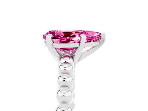 White gold Pear Cut Pink Sapphire Solitaire Ring with Beaded Band and Prong Setting_41