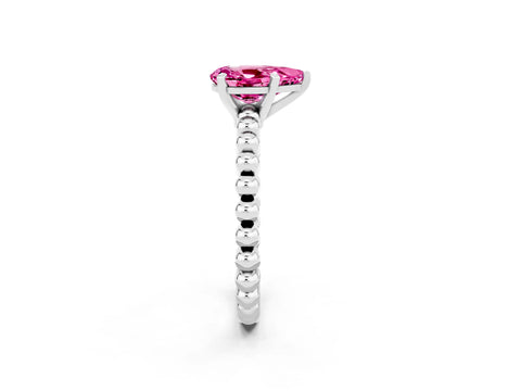 White gold Pear Cut Pink Sapphire Solitaire Ring with Beaded Band and Prong Setting_47